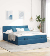 Ottoman-Bett mit Matratzen & LEDs Dunkelblau 180x200 cm Samt