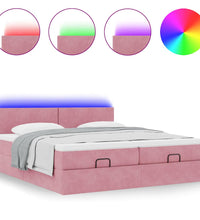 Ottoman-Bett mit Matratzen & LEDs Rosa 180x200 cm Samt