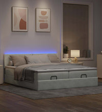 Ottoman-Bett mit Matratzen & LEDs Hellgrau 200x200 cm Samt