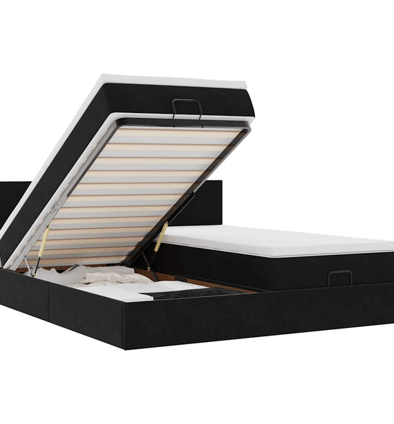Ottoman-Bett mit Matratzen & LEDs Schwarz 200x200 cm Samt