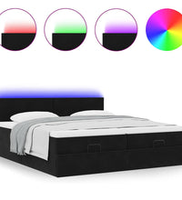 Ottoman-Bett mit Matratzen & LEDs Schwarz 200x200 cm Samt