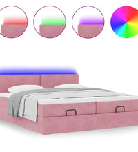Ottoman-Bett mit Matratzen & LEDs Rosa 200x200 cm Samt