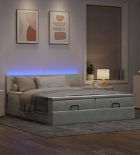 Ottoman-Bett mit Matratzen & LEDs Hellgrau 160x200 cm Samt