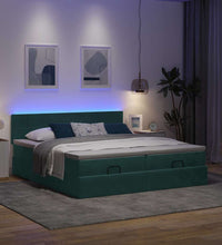 Ottoman-Bett mit Matratzen & LEDs Dunkelgrün 160x200 cm Samt
