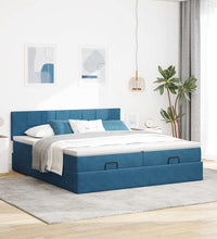Ottoman-Bett mit Matratzen & LEDs Dunkelblau 160x200 cm Samt