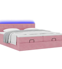 Ottoman-Bett mit Matratzen & LEDs Rosa 160x200 cm Samt