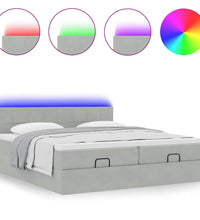 Ottoman-Bett mit Matratzen & LEDs Hellgrau 180x200 cm Samt