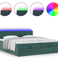 Ottoman-Bett mit Matratzen & LEDs Dunkelgrün 180x200 cm Samt