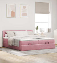 Ottoman-Bett mit Matratzen & LEDs Rosa 180x200 cm Samt