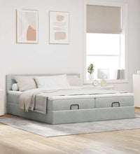 Ottoman-Bett mit Matratzen & LEDs Hellgrau 200x200 cm Samt