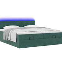 Ottoman-Bett mit Matratzen & LEDs Dunkelgrün 200x200 cm Samt