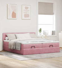 Ottoman-Bett mit Matratzen & LEDs Rosa 200x200 cm Samt