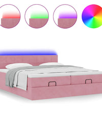 Ottoman-Bett mit Matratzen & LEDs Rosa 200x200 cm Samt