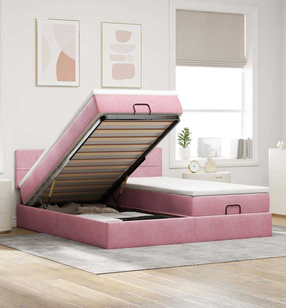 Ottoman-Bett mit Matratzen & LEDs Rosa 200x200 cm Samt