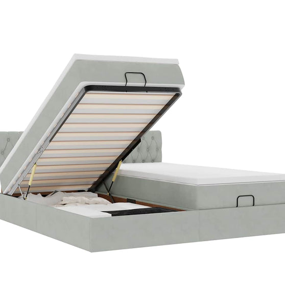 Ottoman-Bett mit Matratzen & LEDs Hellgrau 160x200 cm Samt