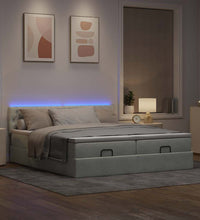 Ottoman-Bett mit Matratzen & LEDs Hellgrau 160x200 cm Samt