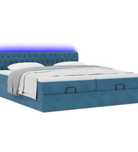 Ottoman-Bett mit Matratzen & LEDs Dunkelblau 160x200 cm Samt