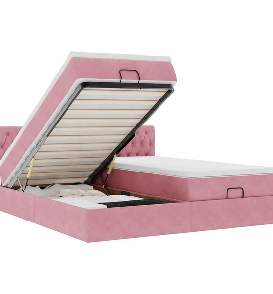 Ottoman-Bett mit Matratzen & LEDs Rosa 160x200 cm Samt