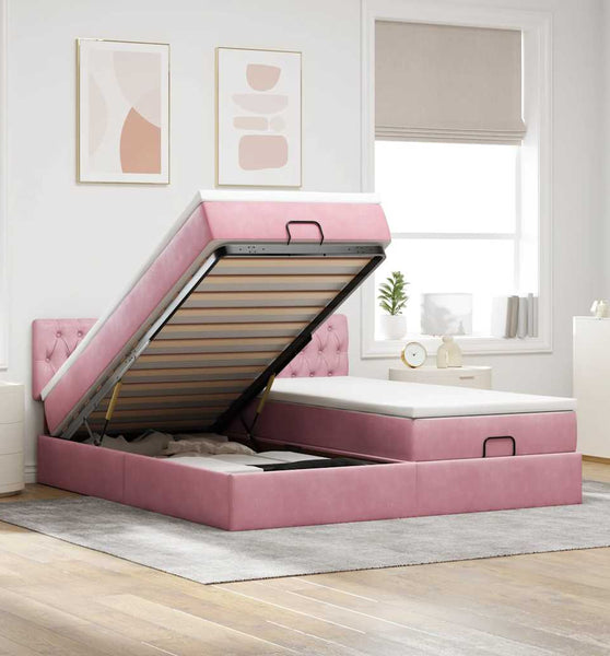 Ottoman-Bett mit Matratzen & LEDs Rosa 160x200 cm Samt