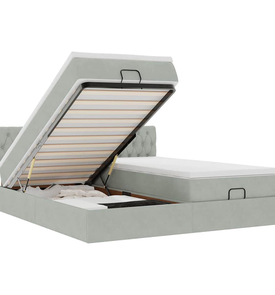 Ottoman-Bett mit Matratzen & LEDs Hellgrau 180x200 cm Samt