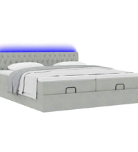 Ottoman-Bett mit Matratzen & LEDs Hellgrau 180x200 cm Samt