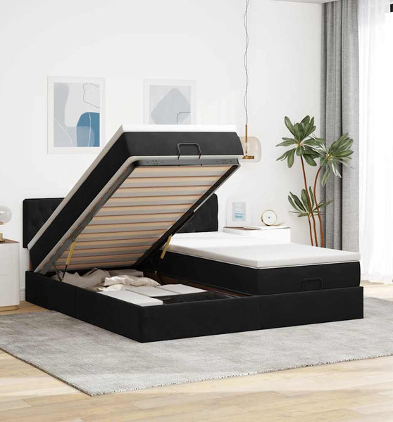 Ottoman-Bett mit Matratzen & LEDs Schwarz 180x200 cm Samt