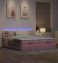 Ottoman-Bett mit Matratzen & LEDs Rosa 180x200 cm Samt