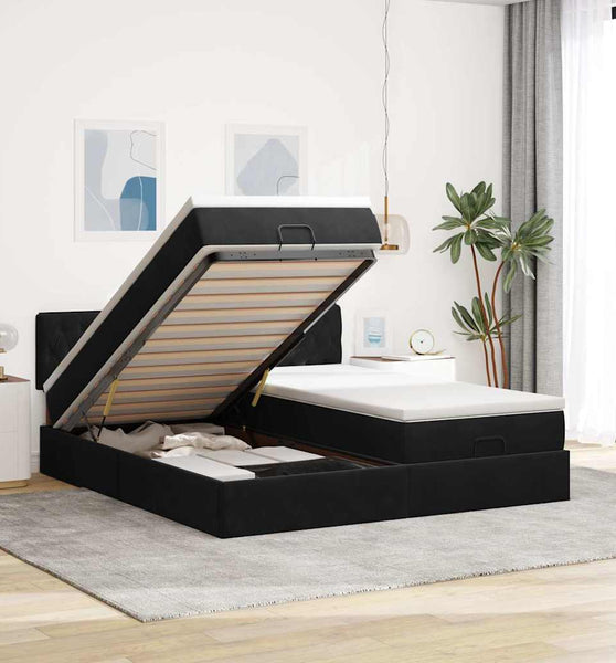 Ottoman-Bett mit Matratzen & LEDs Schwarz 200x200 cm Samt