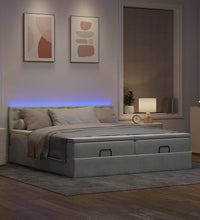 Ottoman-Bett mit Matratzen & LEDs Hellgrau 160x200 cm Samt