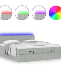 Ottoman-Bett mit Matratzen & LEDs Hellgrau 160x200 cm Samt