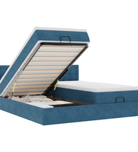 Ottoman-Bett mit Matratzen & LEDs Dunkelblau 160x200 cm Samt