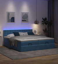 Ottoman-Bett mit Matratzen & LEDs Dunkelblau 160x200 cm Samt