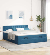 Ottoman-Bett mit Matratzen & LEDs Dunkelblau 160x200 cm Samt