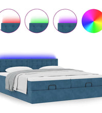 Ottoman-Bett mit Matratzen & LEDs Dunkelblau 160x200 cm Samt
