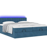 Ottoman-Bett mit Matratzen & LEDs Dunkelblau 160x200 cm Samt