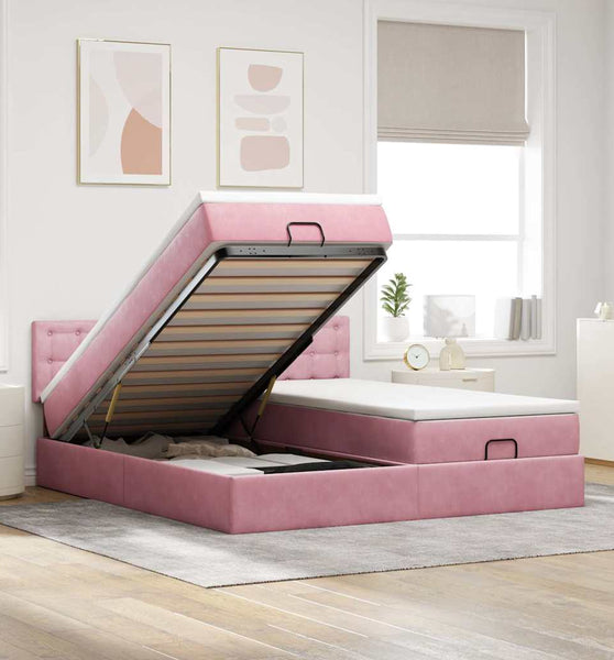 Ottoman-Bett mit Matratzen & LEDs Rosa 160x200 cm Samt