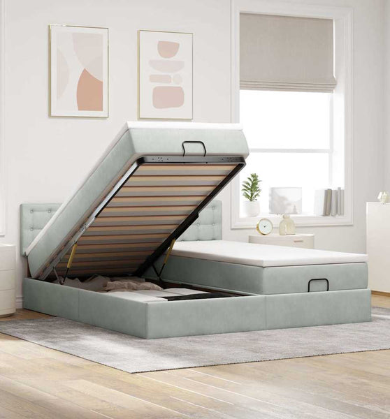 Ottoman-Bett mit Matratzen & LEDs Hellgrau 180x200 cm Samt