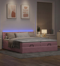 Ottoman-Bett mit Matratzen & LEDs Rosa 180x200 cm Samt