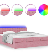 Ottoman-Bett mit Matratzen & LEDs Rosa 180x200 cm Samt