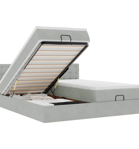 Ottoman-Bett mit Matratzen & LEDs Hellgrau 200x200 cm Samt