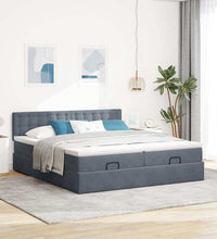 Ottoman-Bett mit Matratzen & LEDs Dunkelgrau 200x200 cm Samt