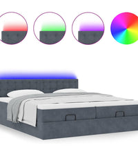 Ottoman-Bett mit Matratzen & LEDs Dunkelgrau 200x200 cm Samt