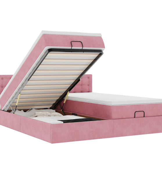Ottoman-Bett mit Matratzen & LEDs Rosa 200x200 cm Samt