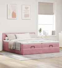 Ottoman-Bett mit Matratzen & LEDs Rosa 200x200 cm Samt