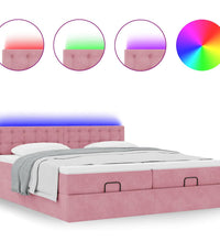 Ottoman-Bett mit Matratzen & LEDs Rosa 200x200 cm Samt