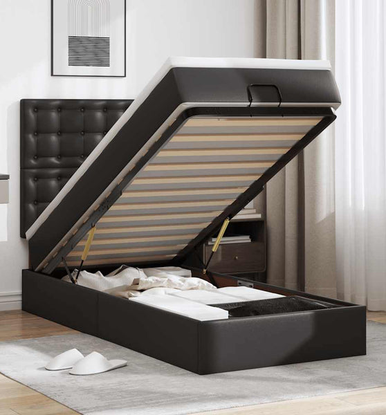 Ottoman-Bett mit Matratze Schwarz 90x200 cm Kunstleder