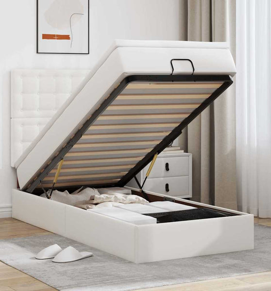 Ottoman-Bett mit Matratze Weiß 90x200 cm Kunstleder