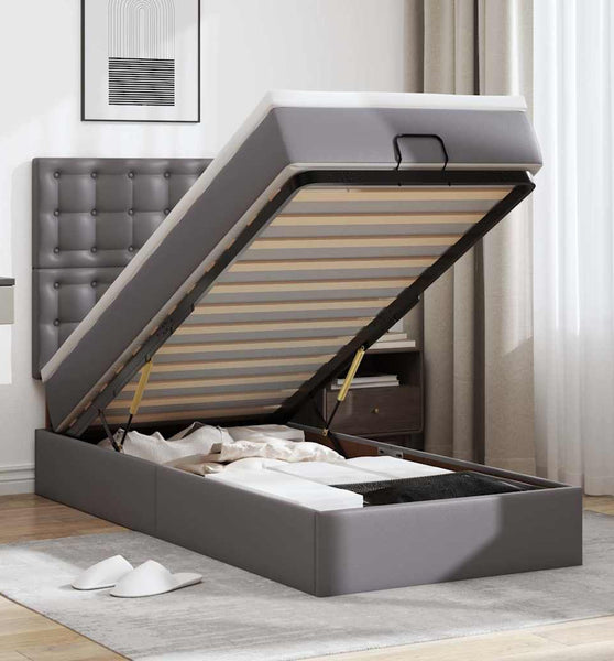 Ottoman-Bett mit Matratze Grau 90x200 cm Kunstleder