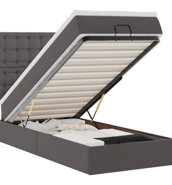 Ottoman-Bett mit Matratze Grau 100x200 cm Kunstleder