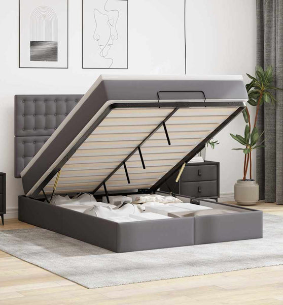 Ottoman-Bett mit Matratze Grau 140x200 cm Kunstleder